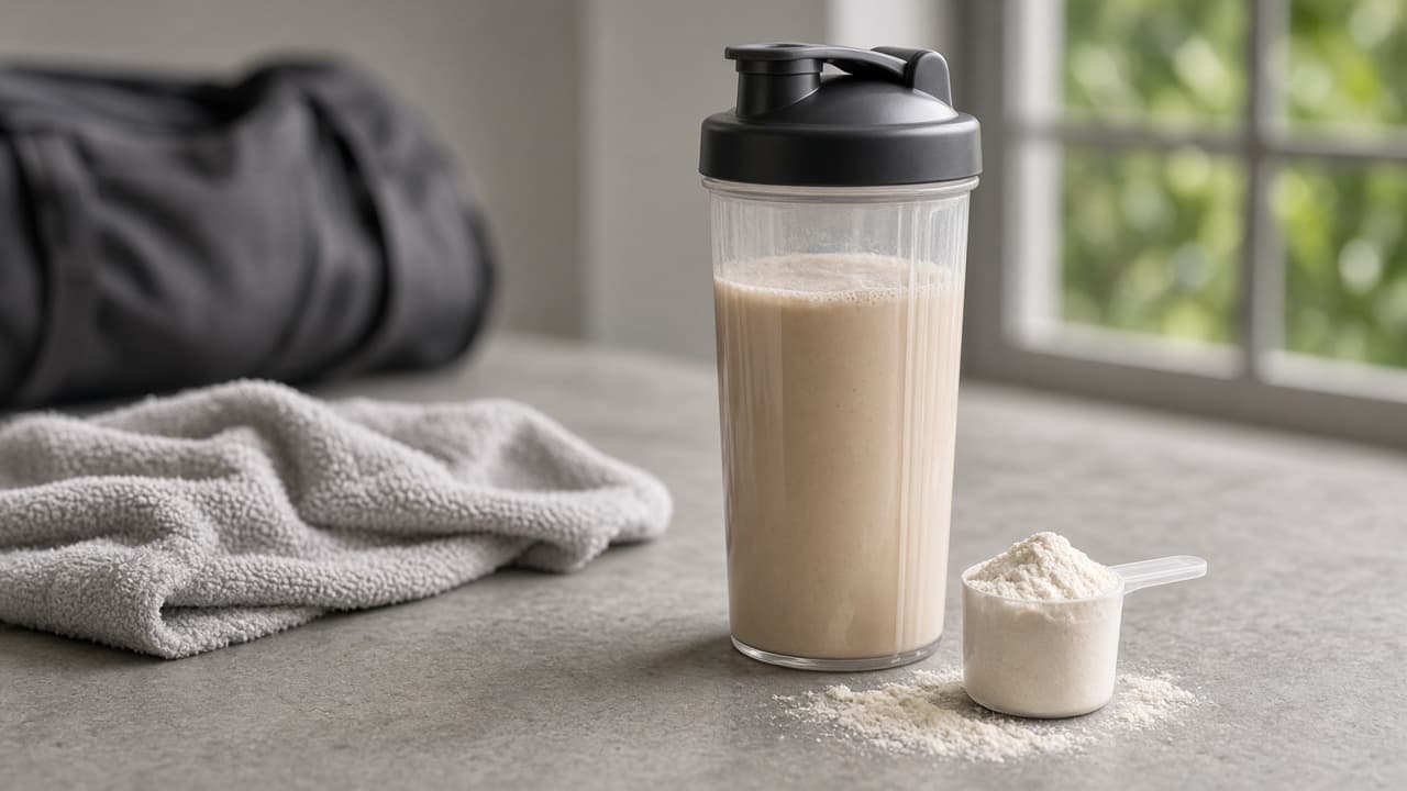Geroosterd ei op toast als eiwit uit de keuken in plaats van een shake