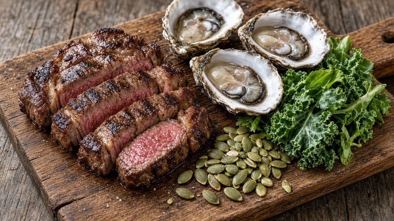 Gegrild vlees, oesters en pompoenpitten als zinkrijke voeding