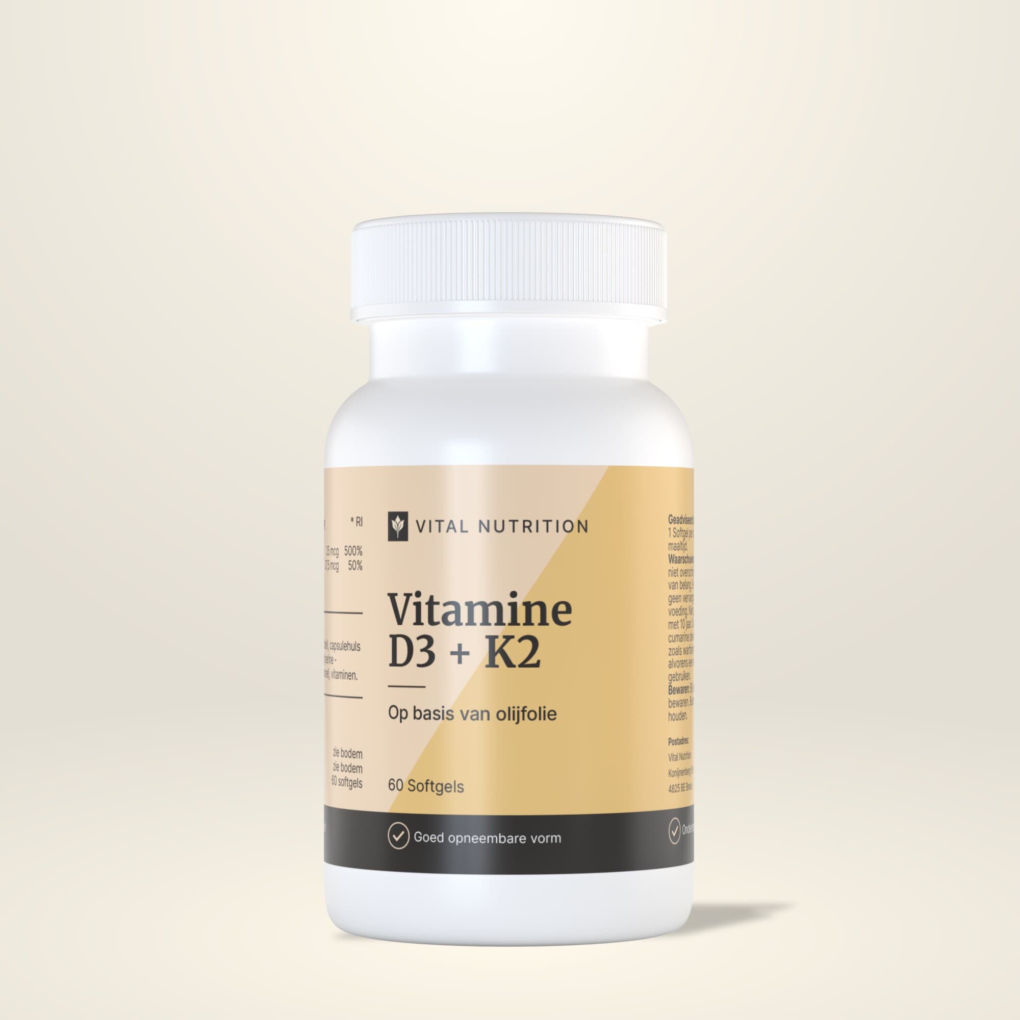 Vital Nutrition Vitamine D3 + K2 softgels verpakking